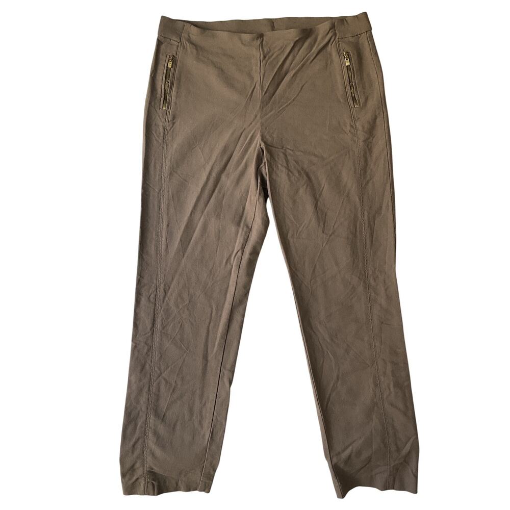 Rafaella Women Pants 16 Brown Nylon Viscose Comfort Zipper 25" Inseam &32” Waist